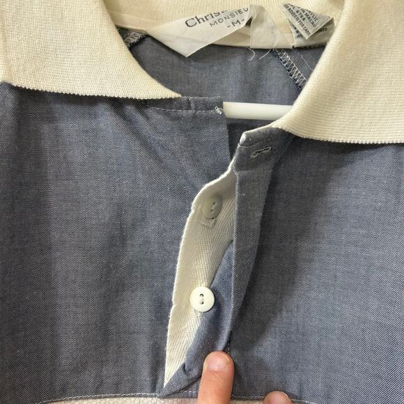 Christian Dior Monsiuer Vtg Mens Sz Medium Blue Striped Collared Pullover Shirt - Picture 3 of 6